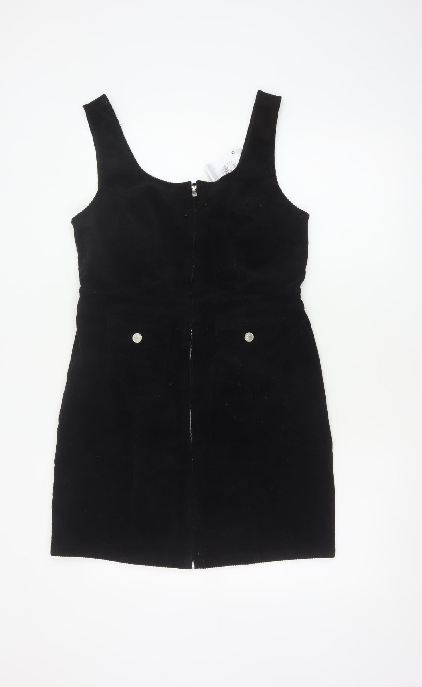 Denim Co Women Black UK 14 Corduroy Pinafore Mini Zip Dress