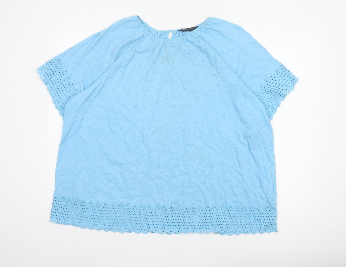 Marks & Spencer Women Blue UK 20 Cotton Broderie Anglaise Blouse