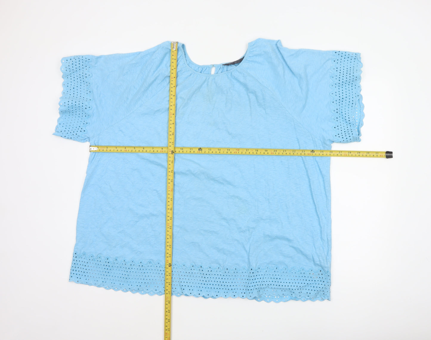 Marks & Spencer Women Blue UK 20 Cotton Broderie Anglaise Blouse