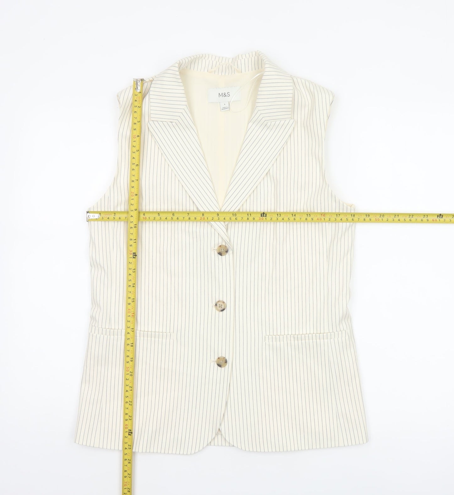 Marks and Spencer Women Ivory Pinstripe Size 8 Tailored Suit Waistcoat