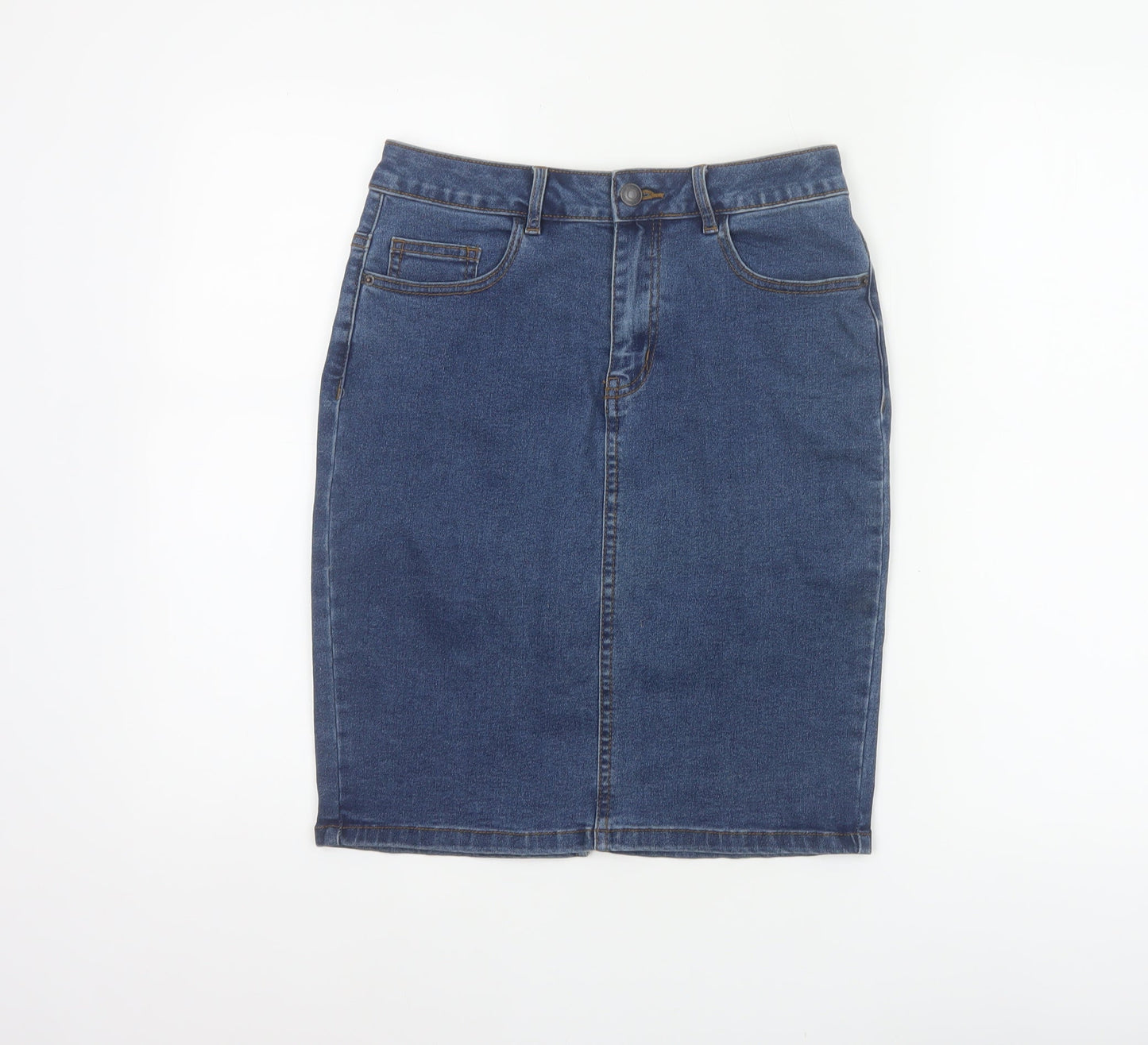 Vero Moda Women Blue M Denim High Rise Pencil Knee Length Skirt