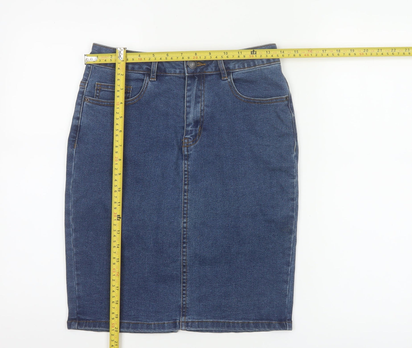 Vero Moda Women Blue M Denim High Rise Pencil Knee Length Skirt