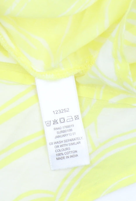 Monsoon Women Yellow UK 12 Geometric Cotton Short Sleeve Button-Up Blouse