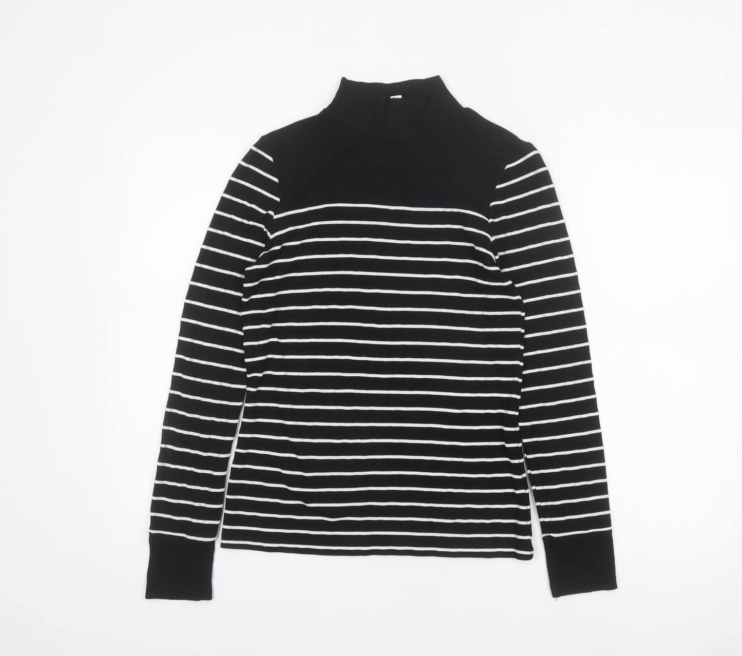 Warehouse Women Black White Striped High Neck Long Sleeve Top UK 8