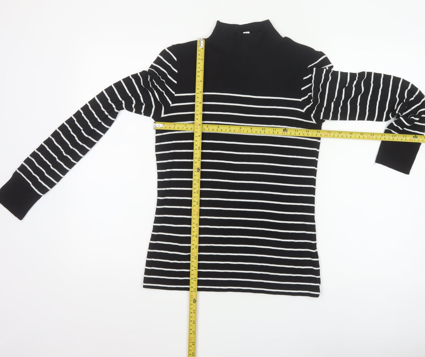 Warehouse Women Black White Striped High Neck Long Sleeve Top UK 8