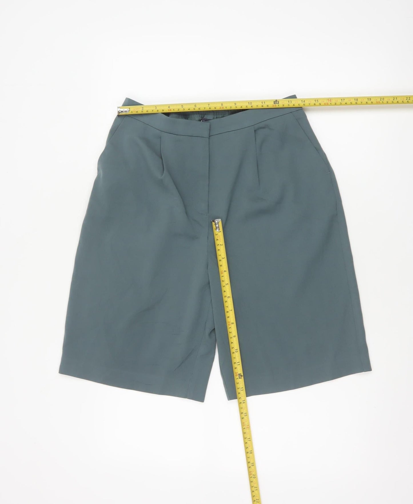 M&S Women’s Green UK 10 Bermuda Tailored Shorts Pockets Stretch