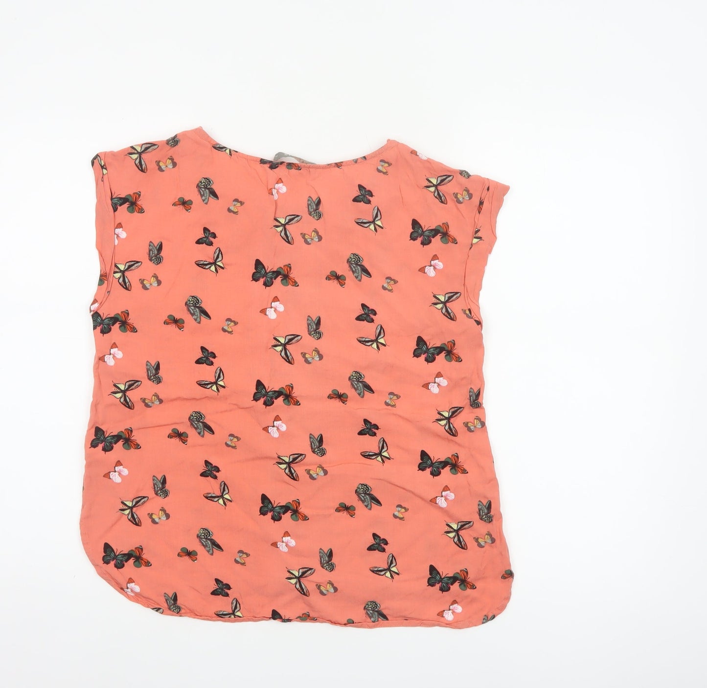 Oasis Women Orange UK 10 Butterfly Print Lace Cap Sleeve Blouse