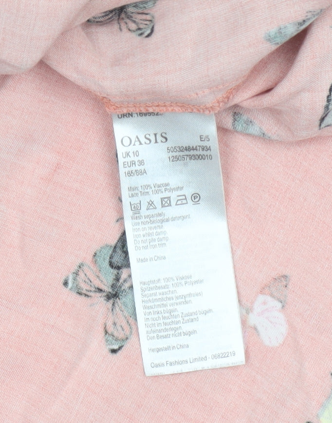 Oasis Women Orange UK 10 Butterfly Print Lace Cap Sleeve Blouse