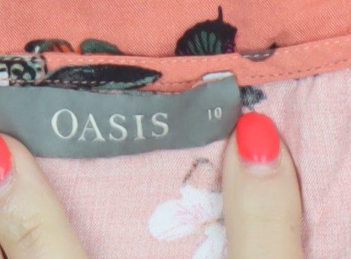 Oasis Women Orange UK 10 Butterfly Print Lace Cap Sleeve Blouse
