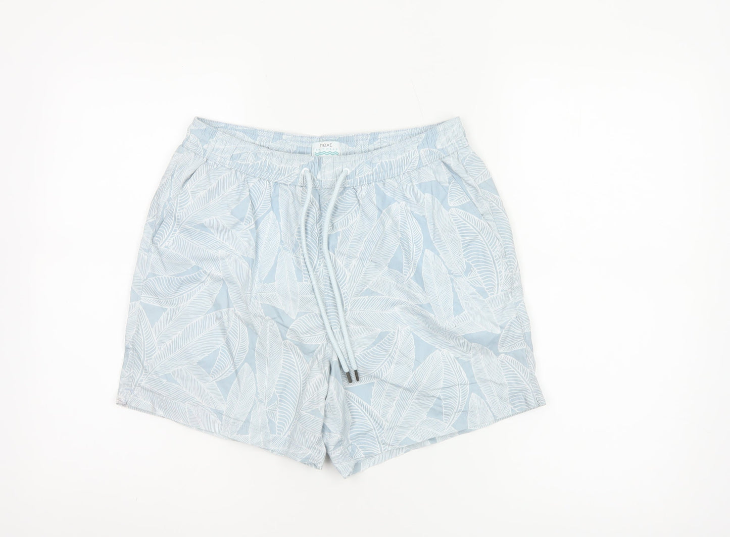 Next Mens Blue Leaf Print Swim Shorts Size S Drawstring