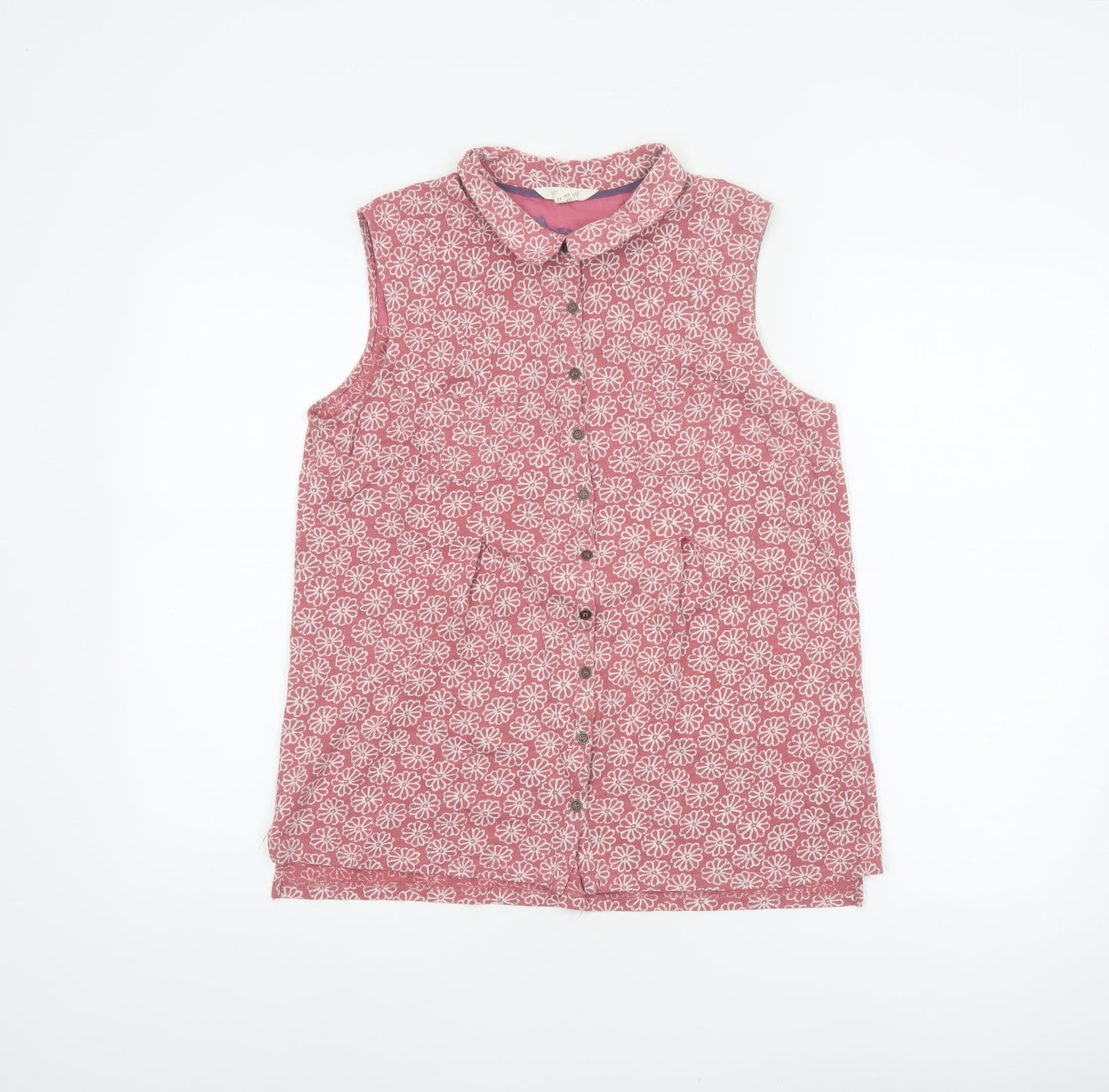 White Stuff Women’s Pink Floral Sleeveless Button-Up Blouse UK 12
