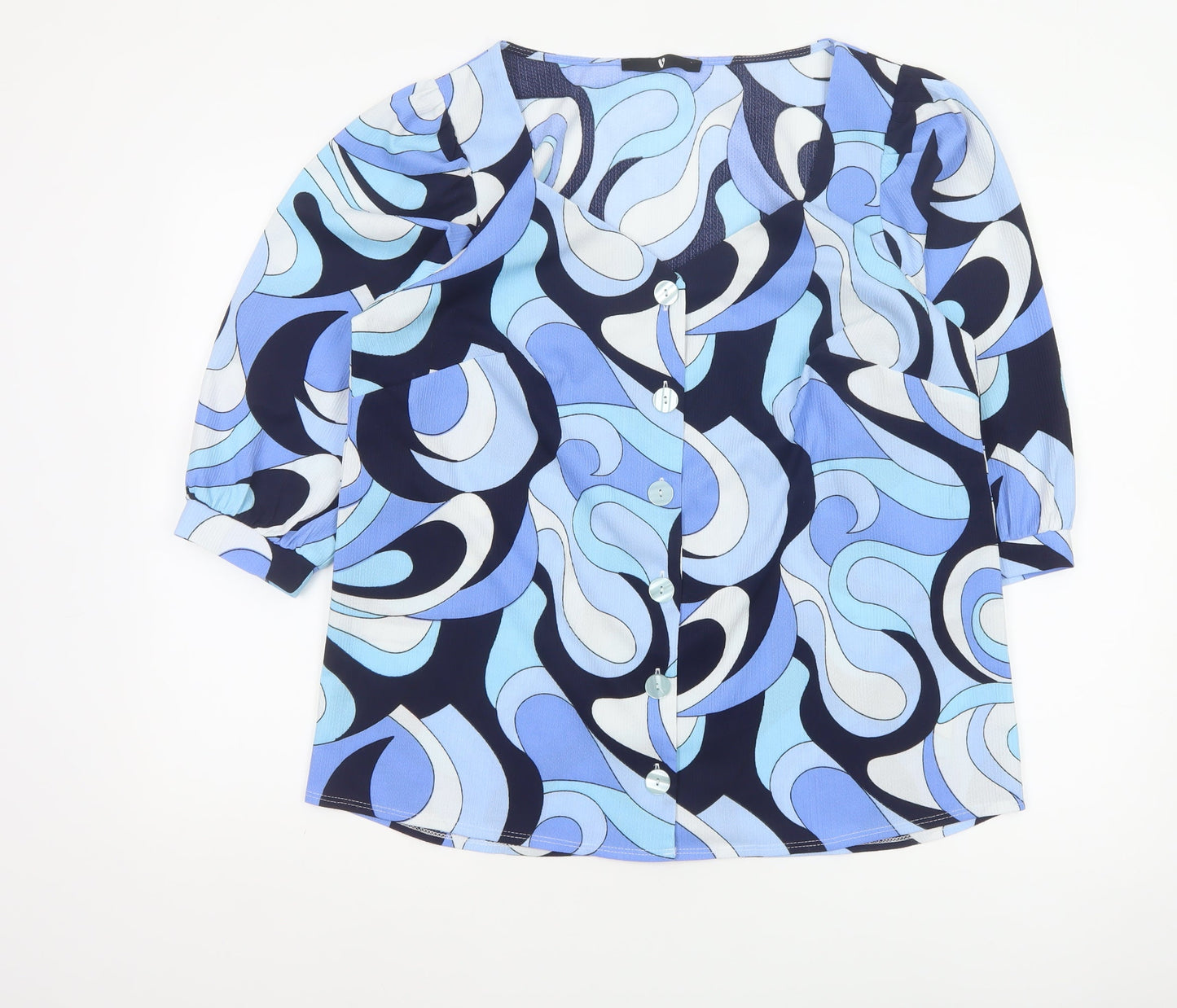 Very Women’s Blue Geometric Print Button Blouse Size 16 3/4 Sleeve