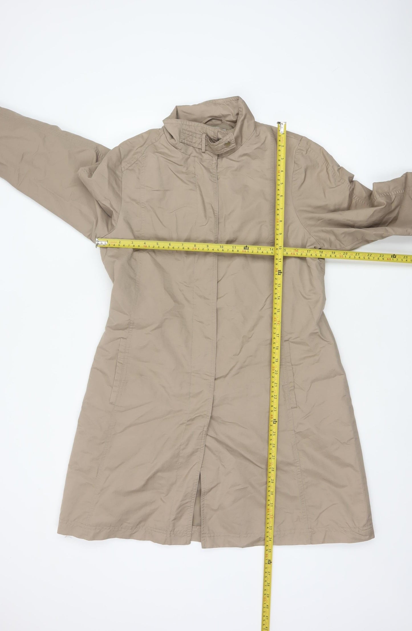 Viyella Women Beige UK 12 Long Zip Collared Coat Classic