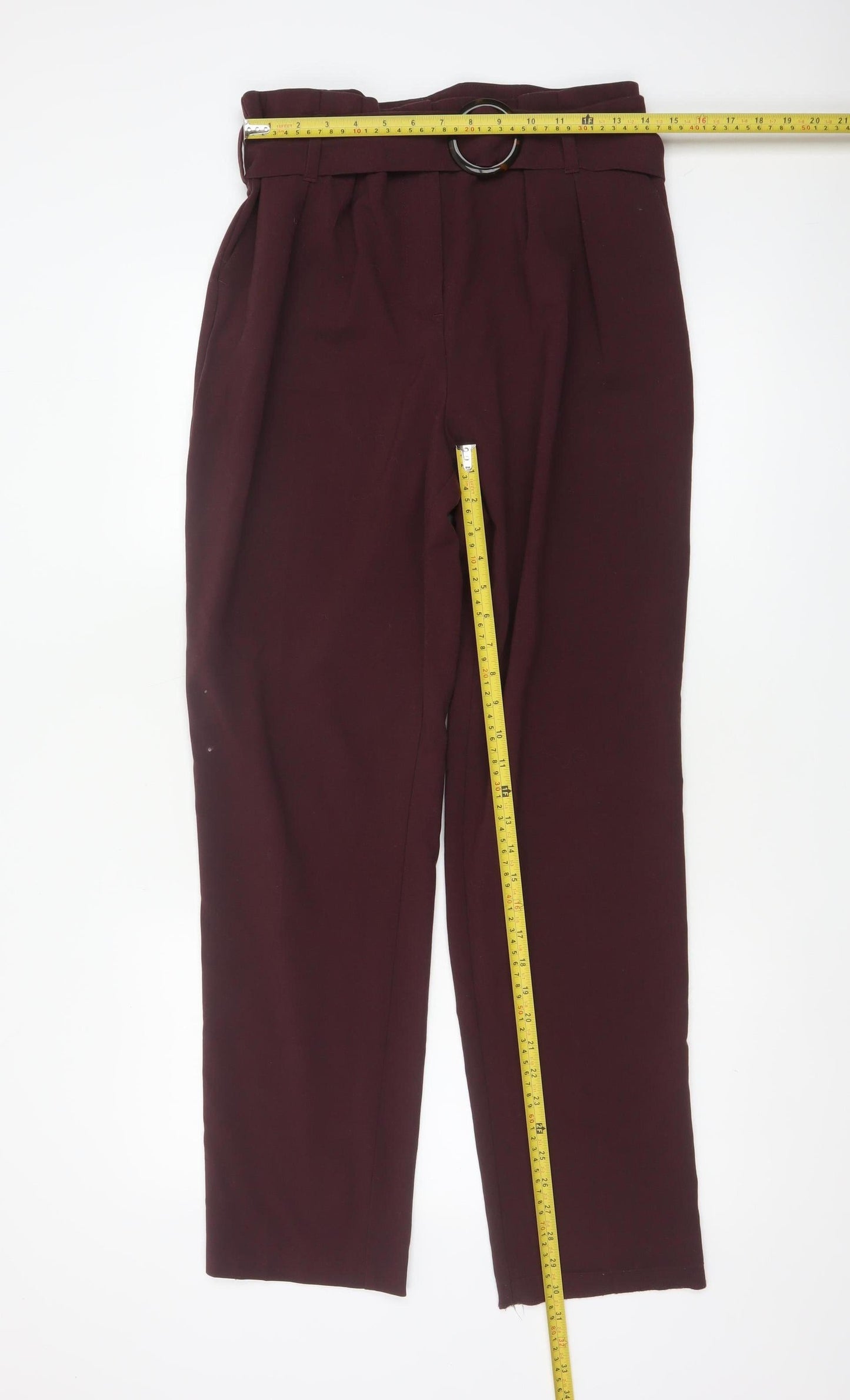 Marks and Spencer Women Red Size 12 Paperbag Belted Tapered Trousers