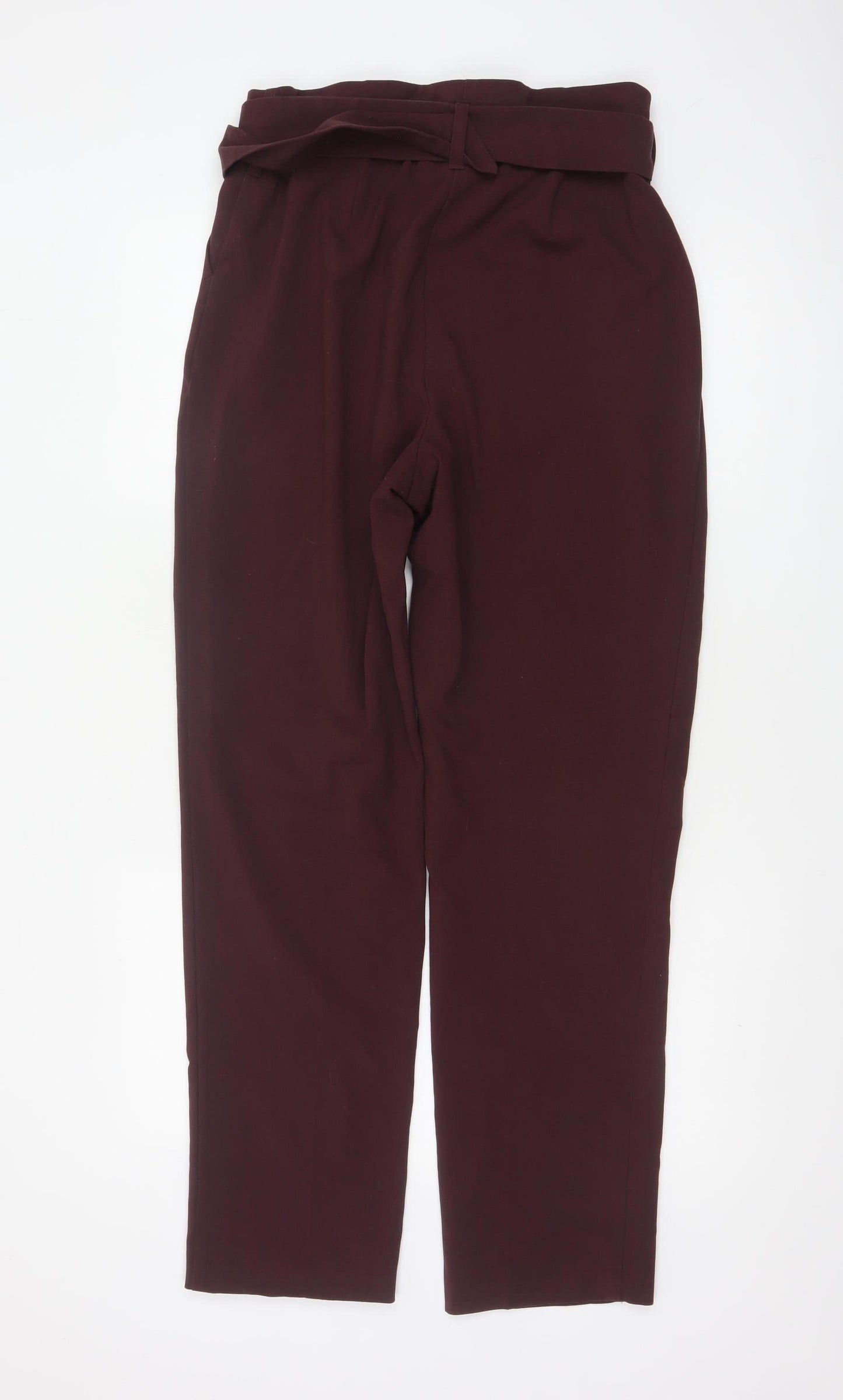 Marks and Spencer Women Red Size 12 Paperbag Belted Tapered Trousers