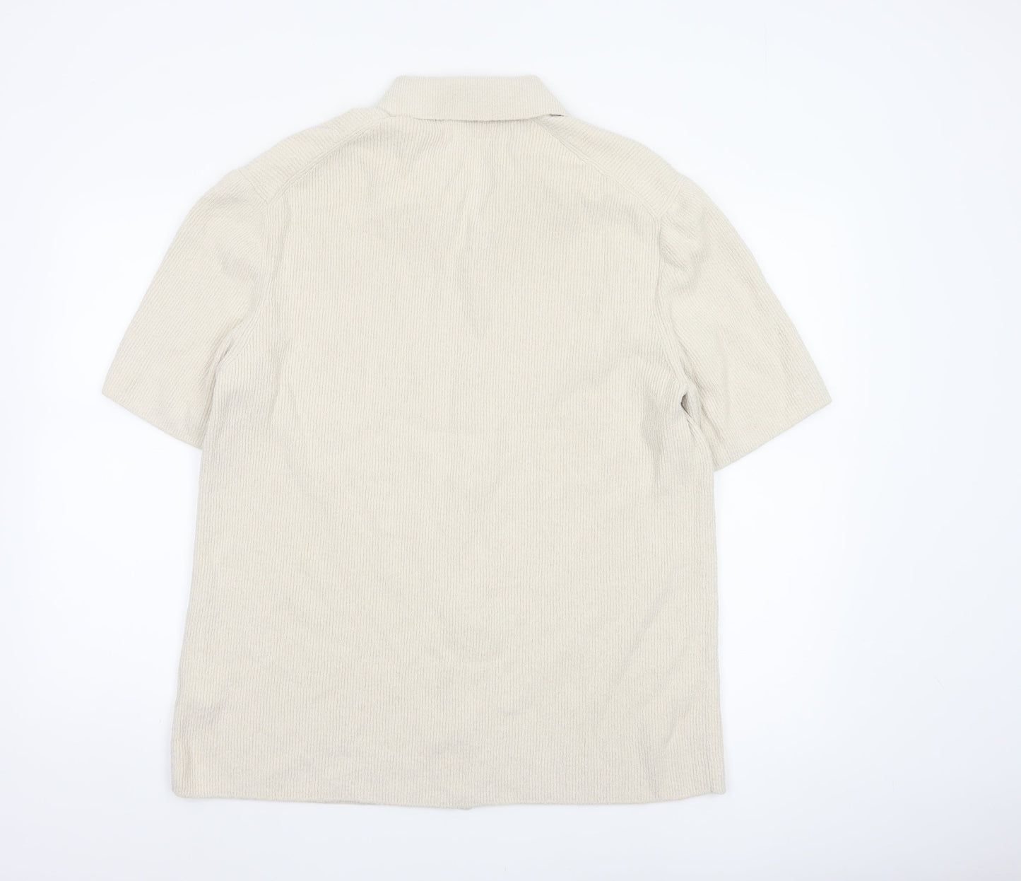 COS Men’s Ivory M Relaxed Cotton Blend Textured Short Sleeve Button-Up Shirt