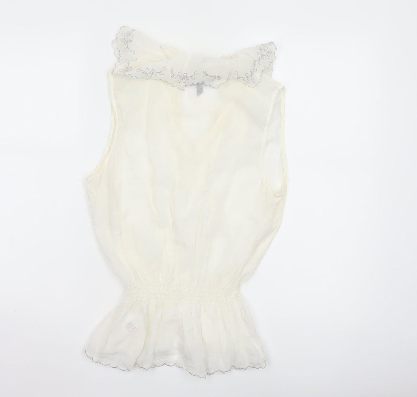 River Island Women Ivory UK 12 Floral Ruffle V-Neck Tunic Blouse