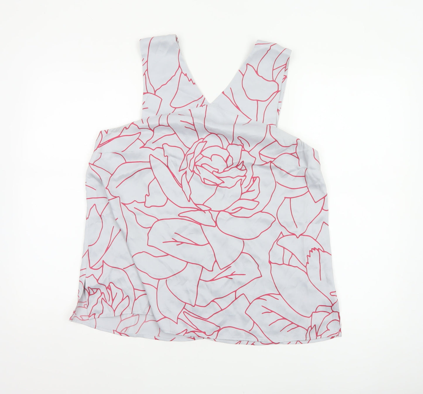 Jigsaw Women Grey Pink Floral V-Neck Sleeveless Viscose Blouse UK 14