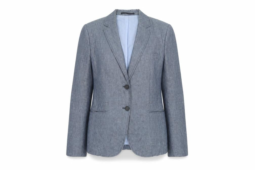Front view of GANT Women’s Blue UK 10 Linen Herringbone Tailored Blazer