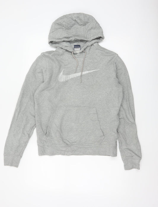 Nike Women Grey S Pullover Hoodie Logo Cotton Fleece Pocket