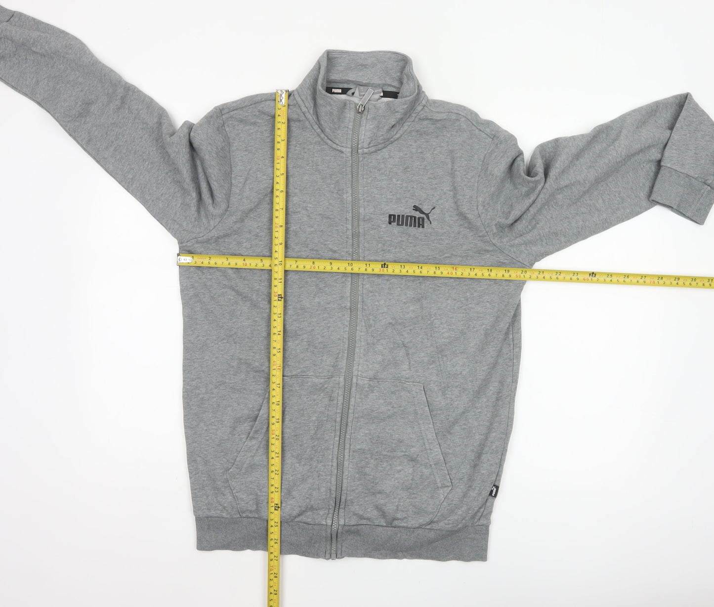 Puma Men Grey Size S Basic Full Zip Sports Jacket Logo