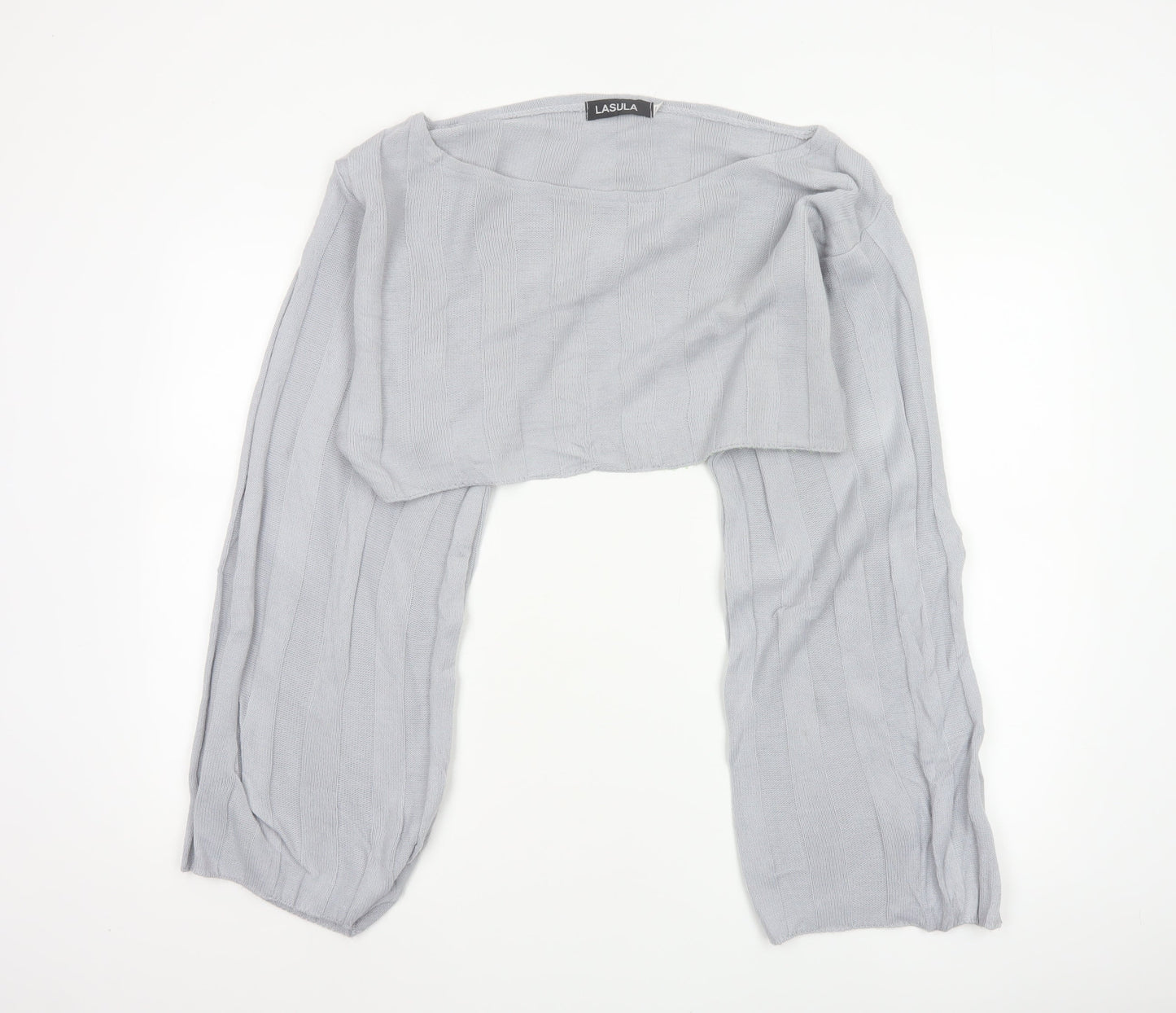 Lasula Women Grey S Cropped Square Neck Knit Jumper Bell Sleeve
