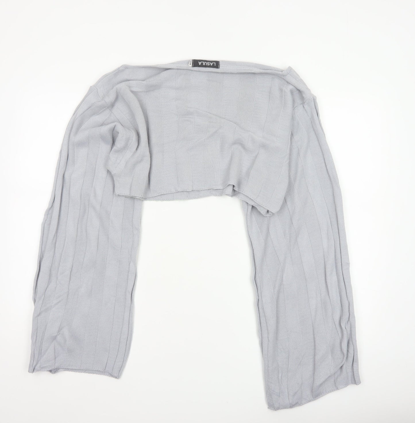 Lasula Women Grey S Cropped Square Neck Knit Jumper Bell Sleeve