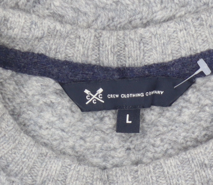 Crew Clothing Company Men's Grey L Cable Knit Lambswool Blend Jumper