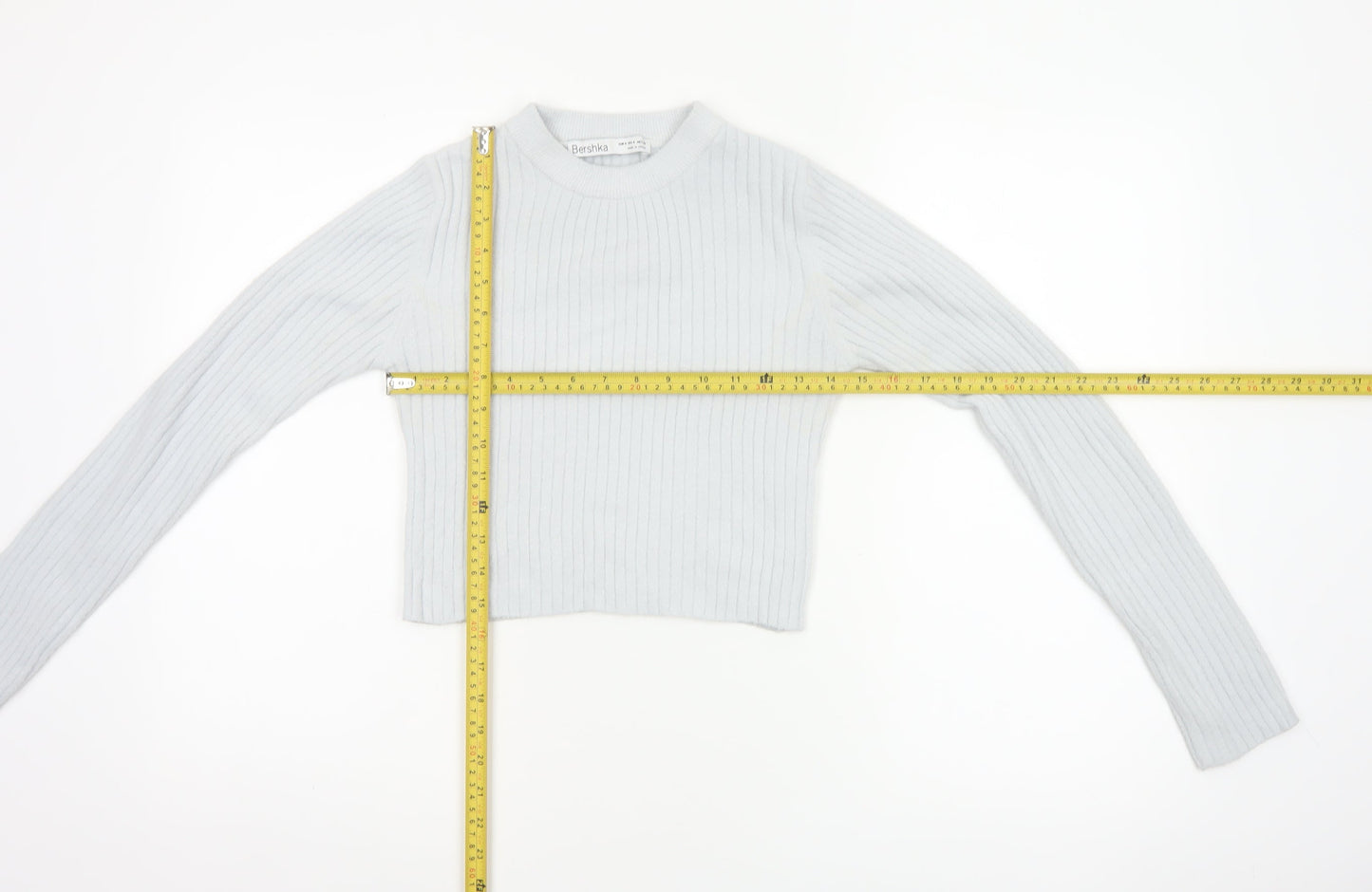 Bershka Women Grey S Ribbed Mock Neck Slim Knit Pullover Jumper