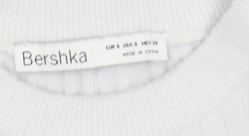 Bershka Women Grey S Ribbed Mock Neck Slim Knit Pullover Jumper