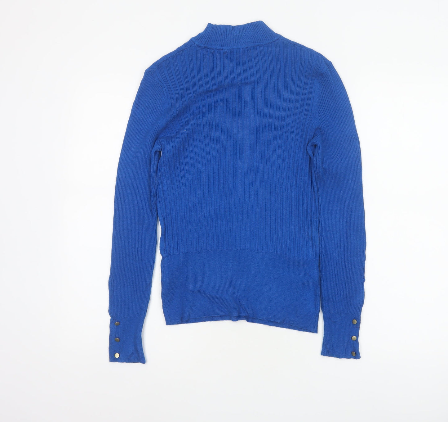 Marks and Spencer Women Blue Size 12 Rib Knit Mock Neck Jumper