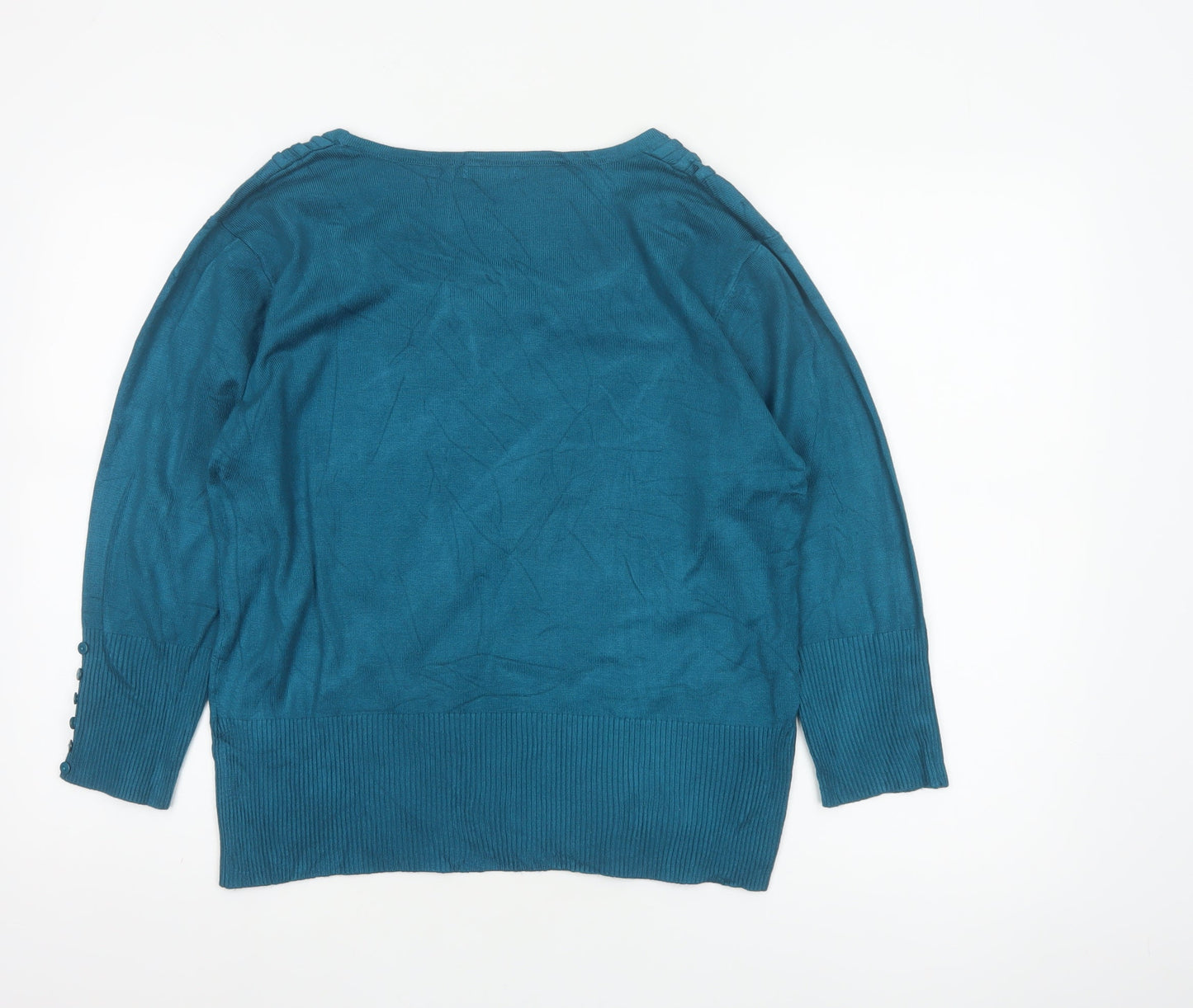 Roman Women’s Blue Size 14 Button Detail Scoop Neck Knit Jumper
