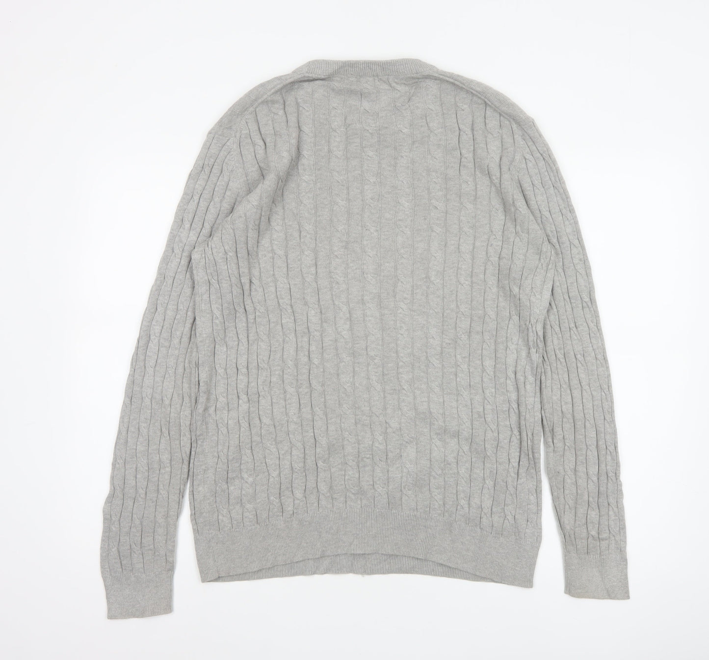 Uniqlo Men Grey XL Cable Knit Cotton Cashmere Crew Neck Pullover Jumper