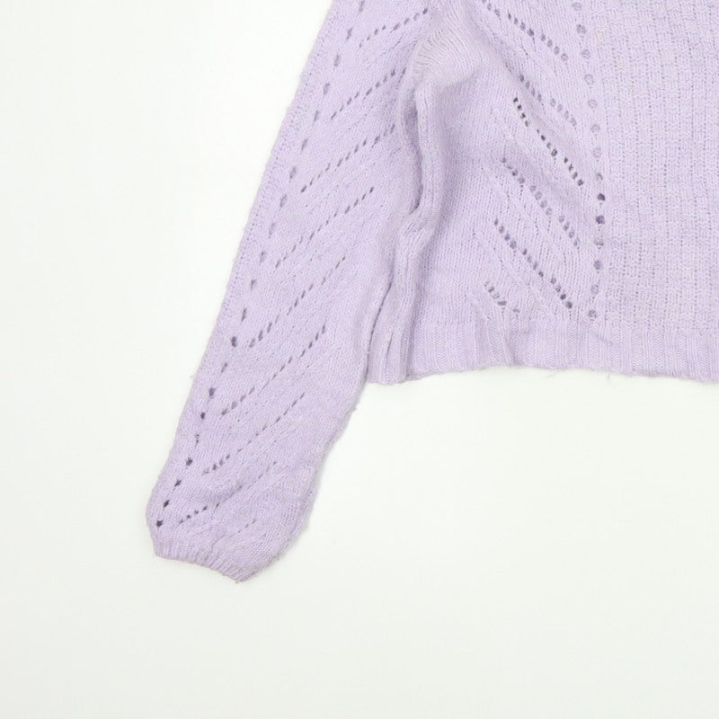 Bershka Women Purple S Open Knit Raglan Crew Neck Jumper