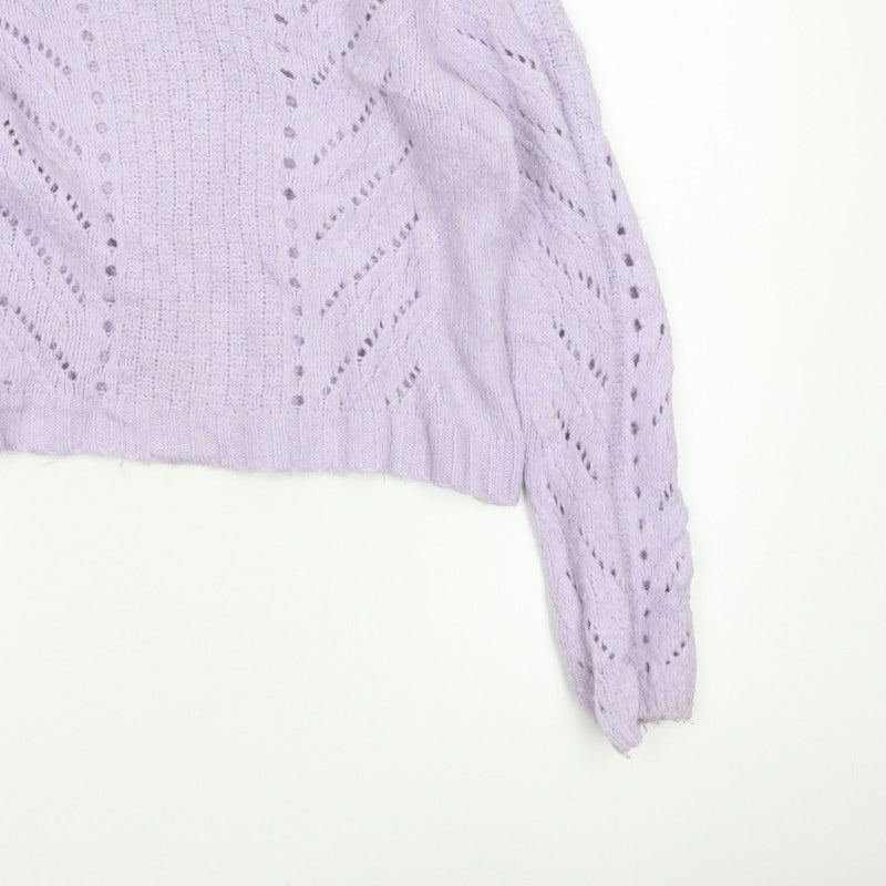 Bershka Women Purple S Open Knit Raglan Crew Neck Jumper