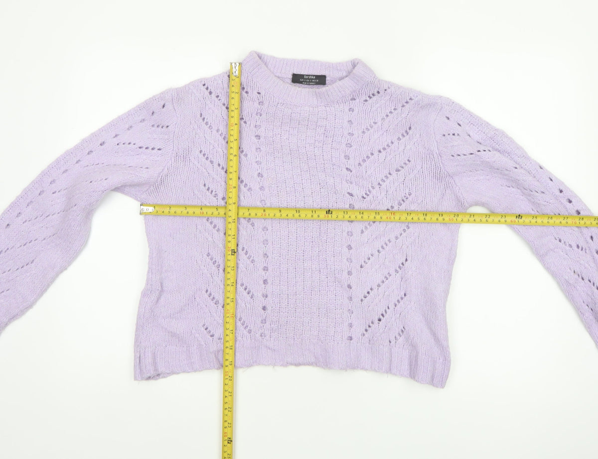 Bershka Women Purple S Open Knit Raglan Crew Neck Jumper