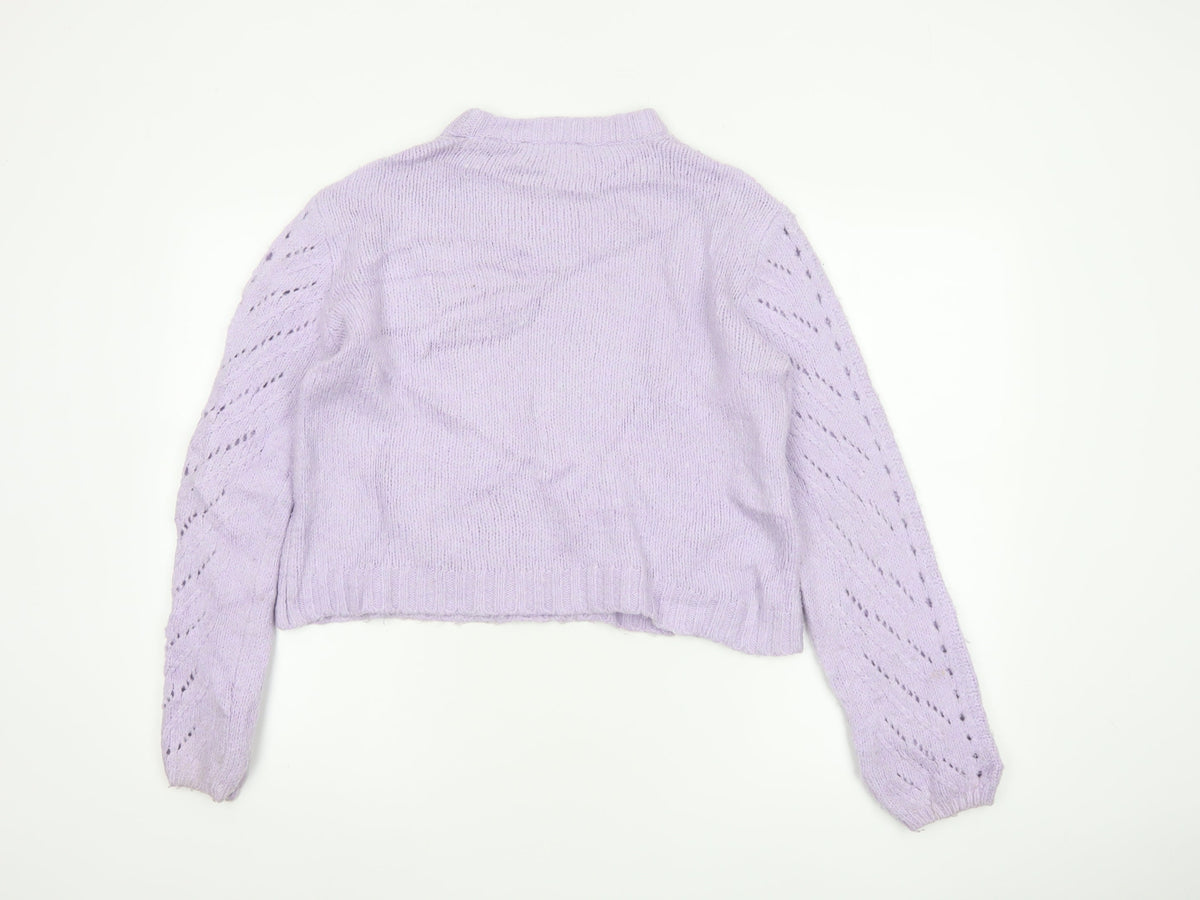 Bershka Women Purple S Open Knit Raglan Crew Neck Jumper