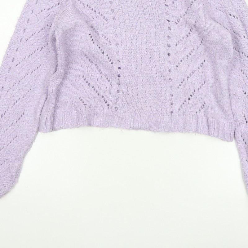 Bershka Women Purple S Open Knit Raglan Crew Neck Jumper