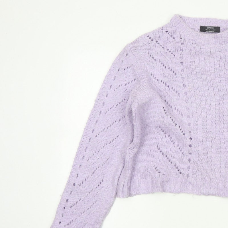 Bershka Women Purple S Open Knit Raglan Crew Neck Jumper