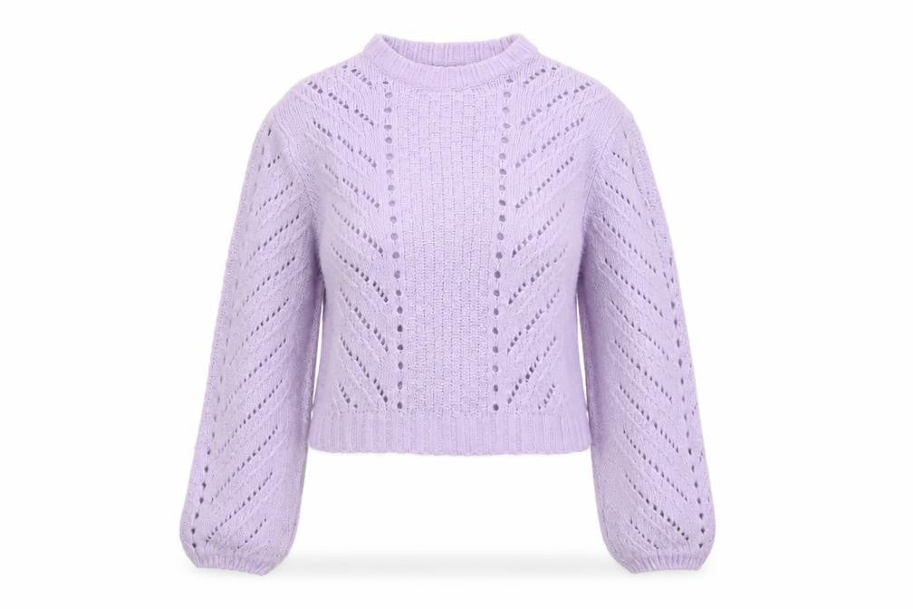 Bershka Women Purple S Open Knit Raglan Crew Neck Jumper