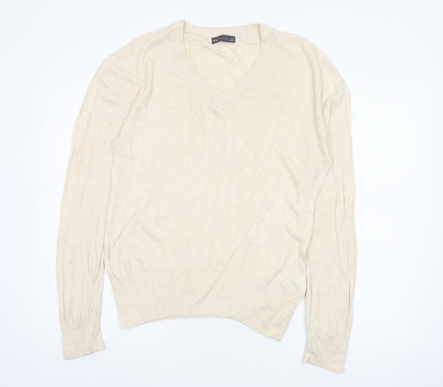 Marks and Spencer Women Ivory M Linen Blend V-Neck Lightweight Jumper