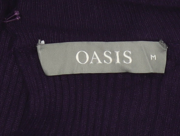 Oasis Women Purple M Rib Knit High Neck V-Neck Slim Jumper