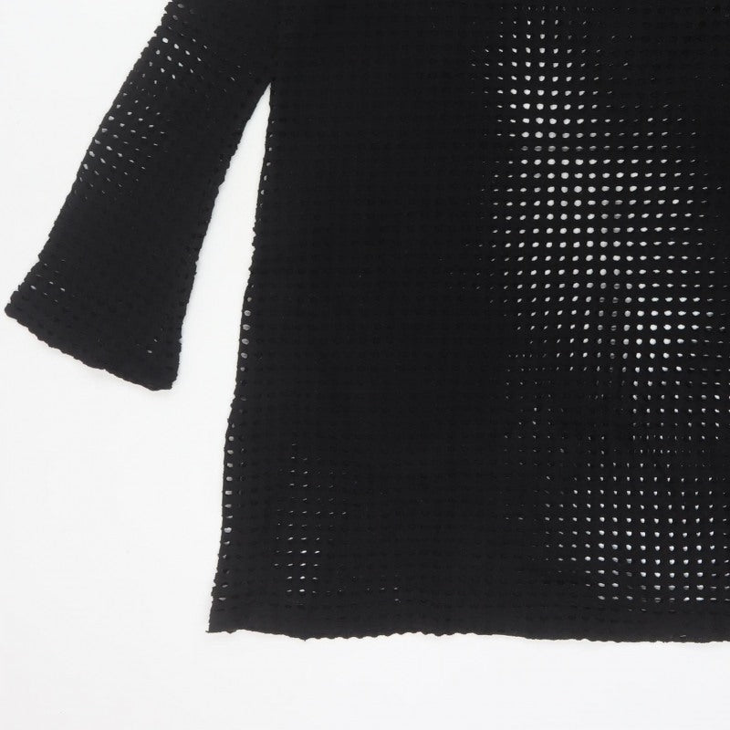 Mango Women Black UK 12 Crochet Knit Shift Dress Bell Sleeve