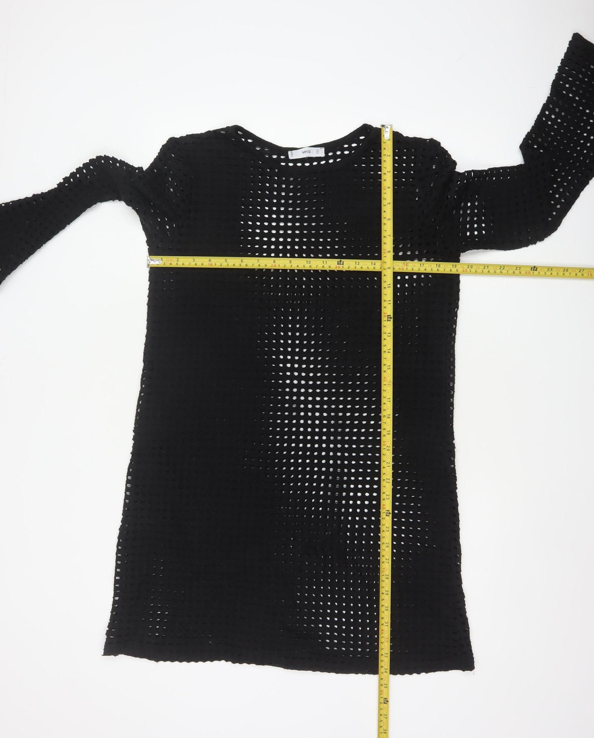 Mango Women Black UK 12 Crochet Knit Shift Dress Bell Sleeve
