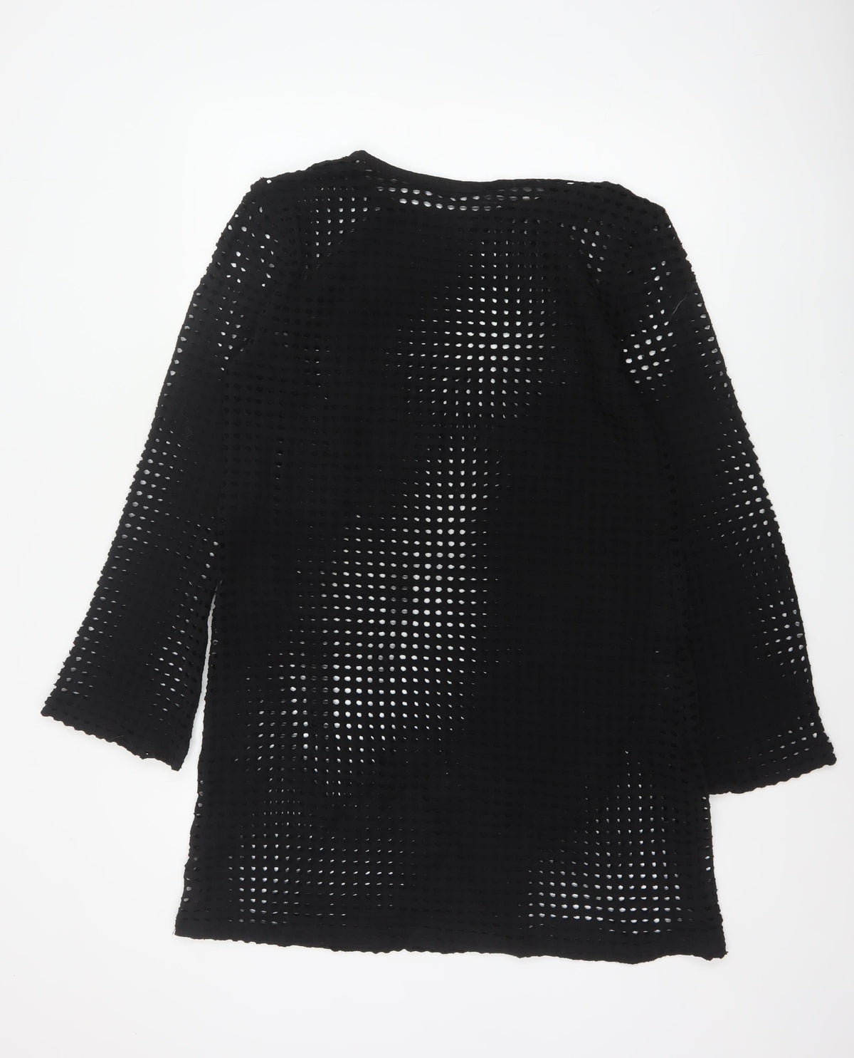 Mango Women Black UK 12 Crochet Knit Shift Dress Bell Sleeve