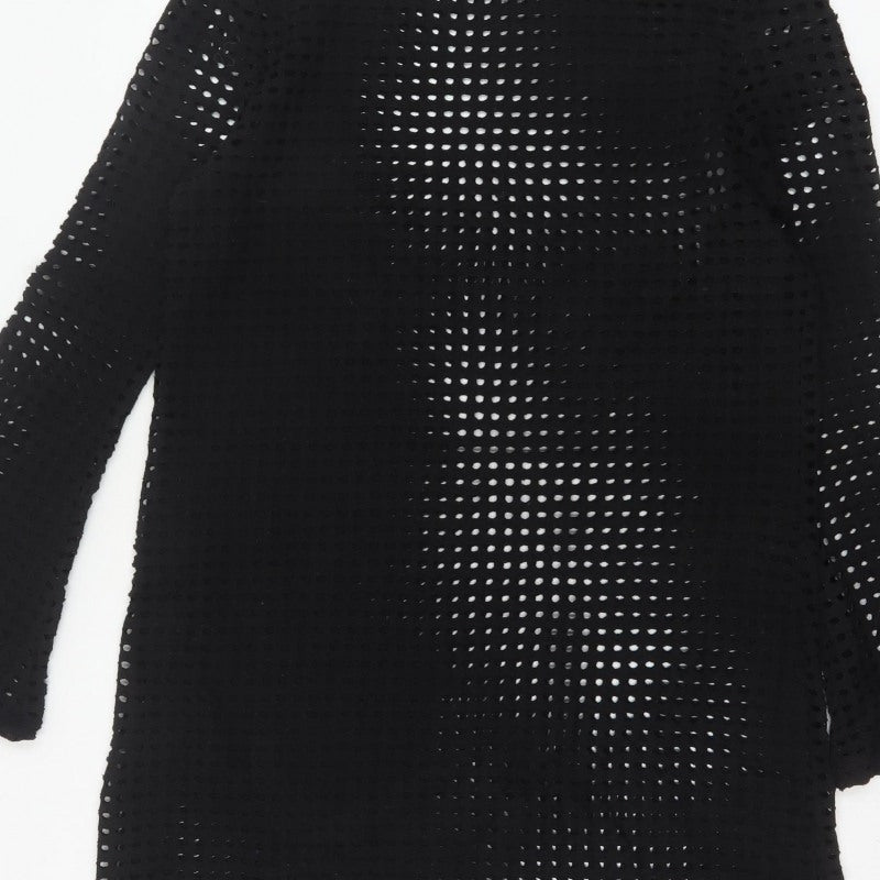 Mango Women Black UK 12 Crochet Knit Shift Dress Bell Sleeve