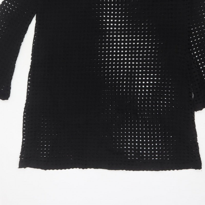 Mango Women Black UK 12 Crochet Knit Shift Dress Bell Sleeve