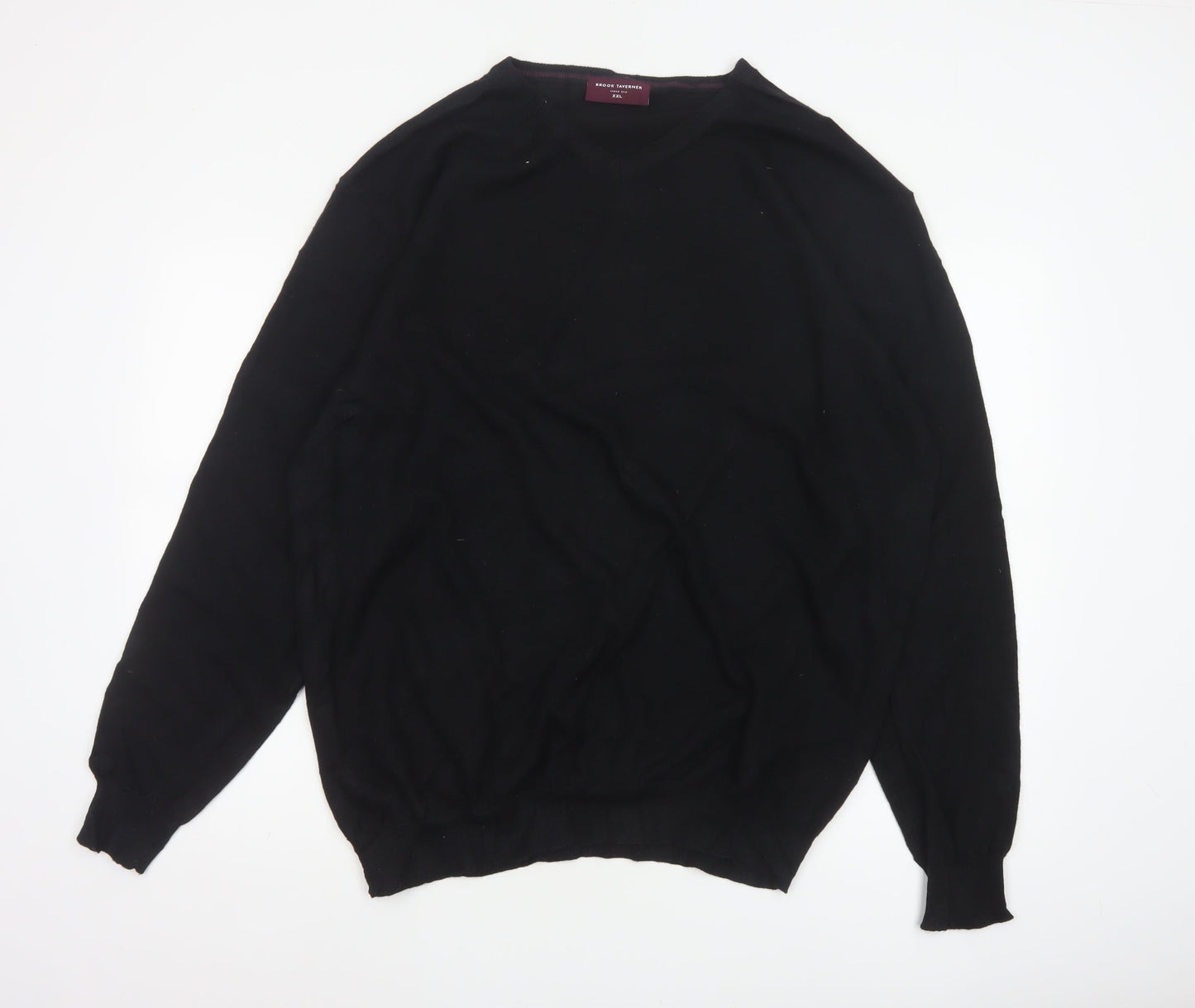 Brook Taverner Men’s Black 2XL Merino Wool Cotton V-Neck Jumper
