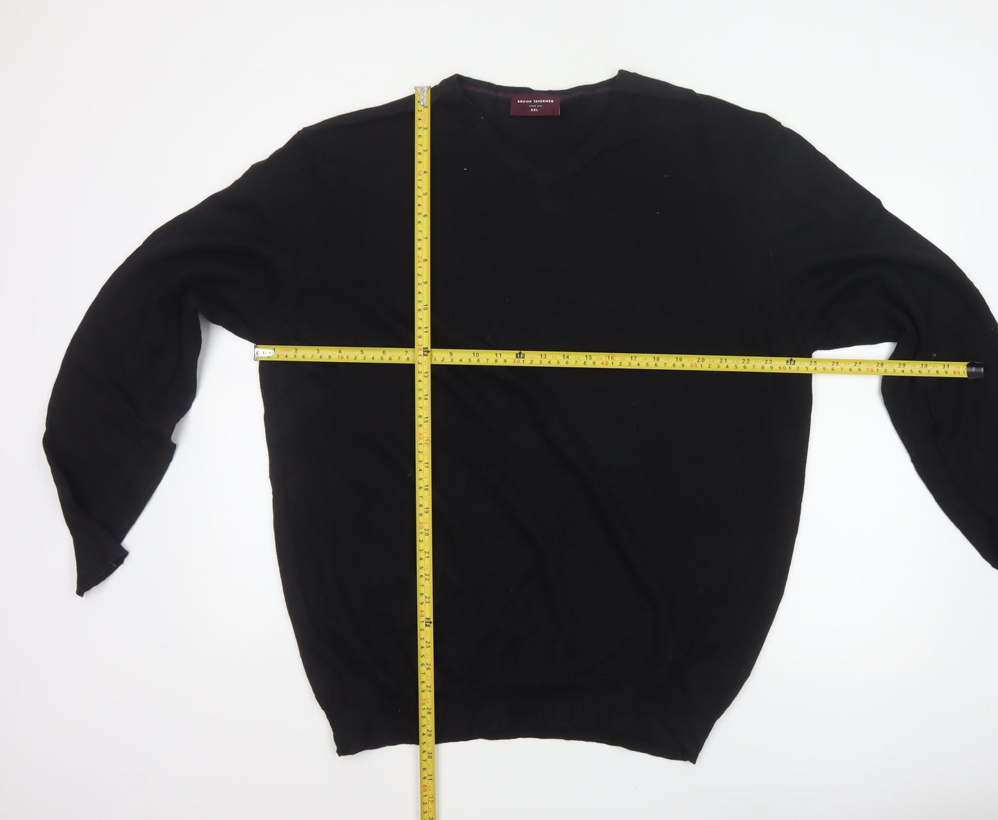 Brook Taverner Men’s Black 2XL Merino Wool Cotton V-Neck Jumper