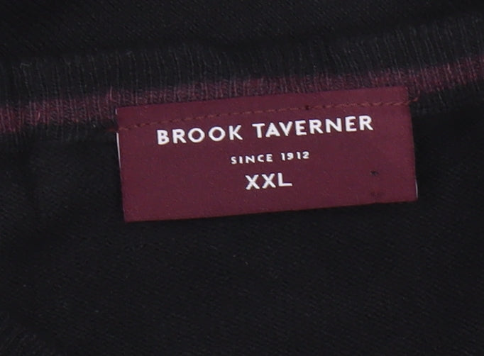 Brook Taverner Men’s Black 2XL Merino Wool Cotton V-Neck Jumper